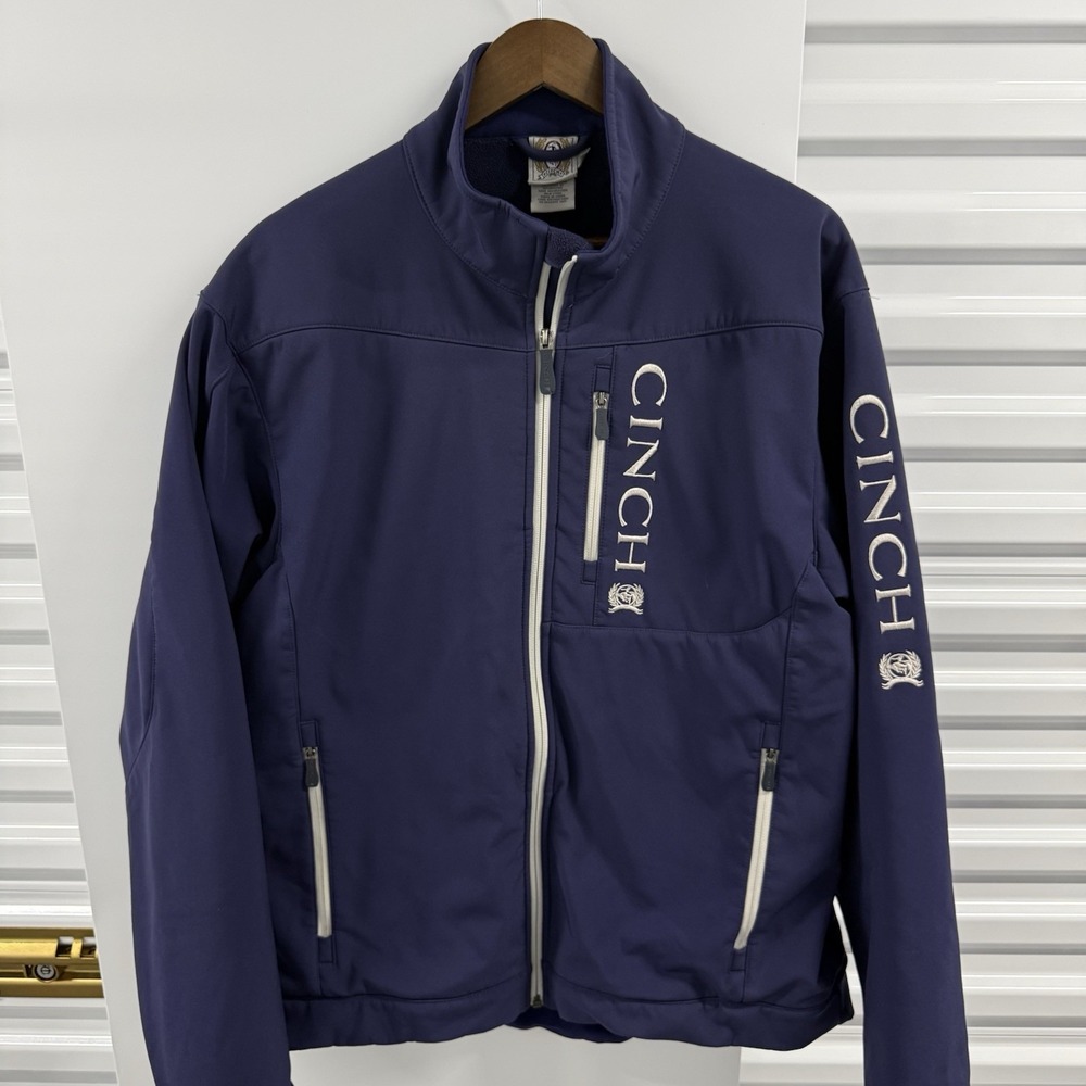 Cinch Mens Large Softshell Jacket Navy Embroidered Western Ranch Full Zip
